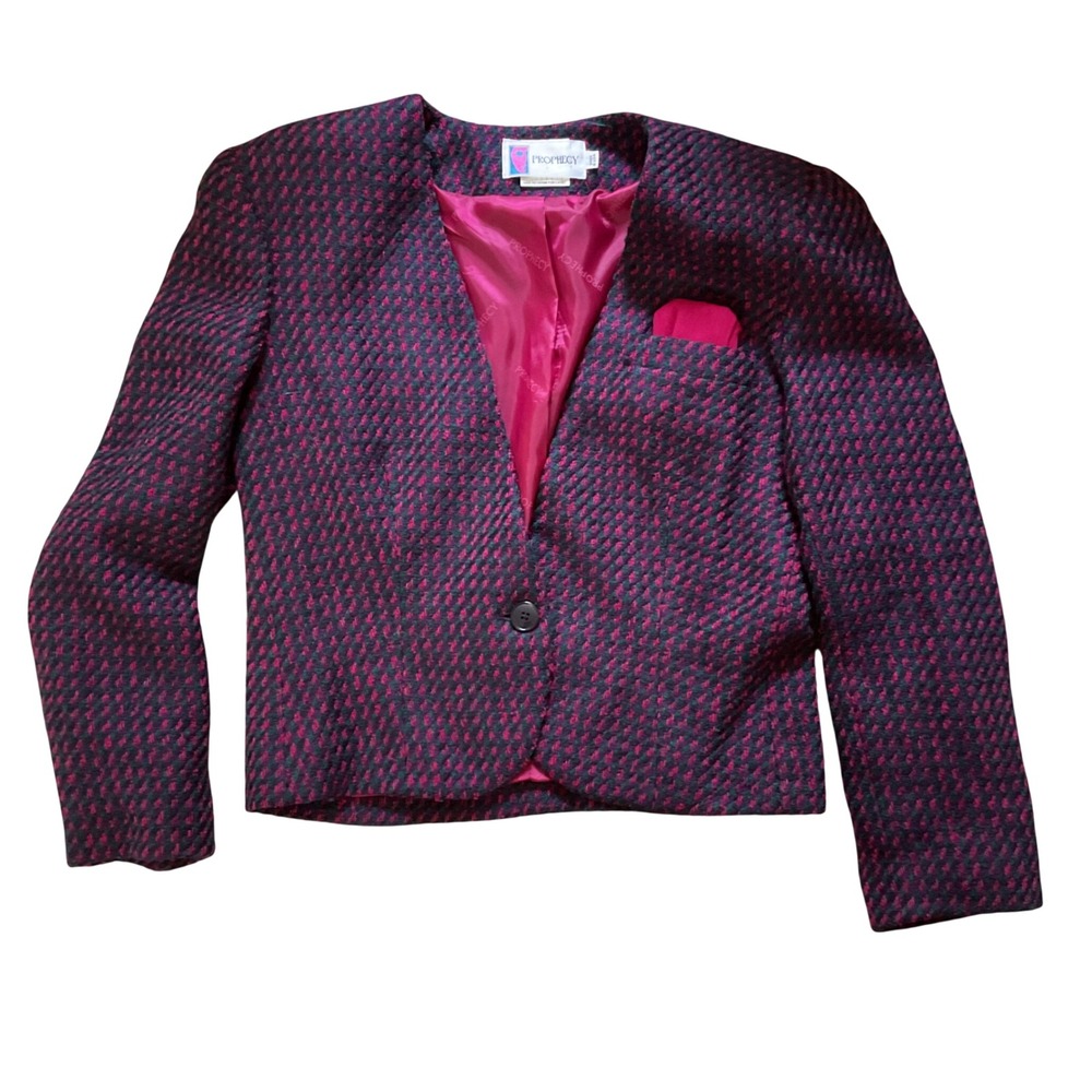 Prophecy Vintage Wool Blend Blazer Jacket Magenta Purple Textured Made in USA 12